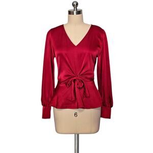 Romantic Satin FIFTY STREET Boutique  Red Blouse With Tie Front S
